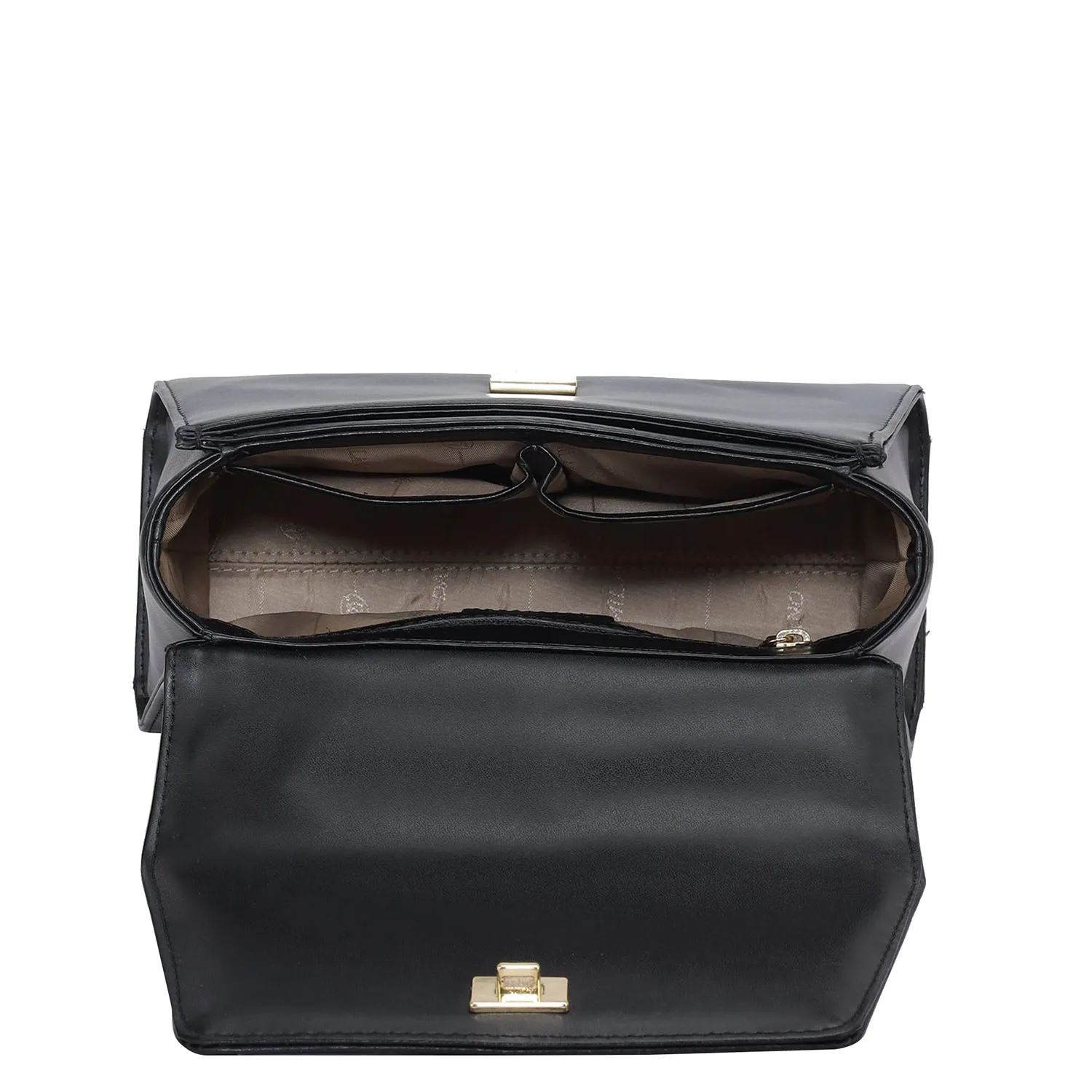 Small Plain Leather Satchel - Black