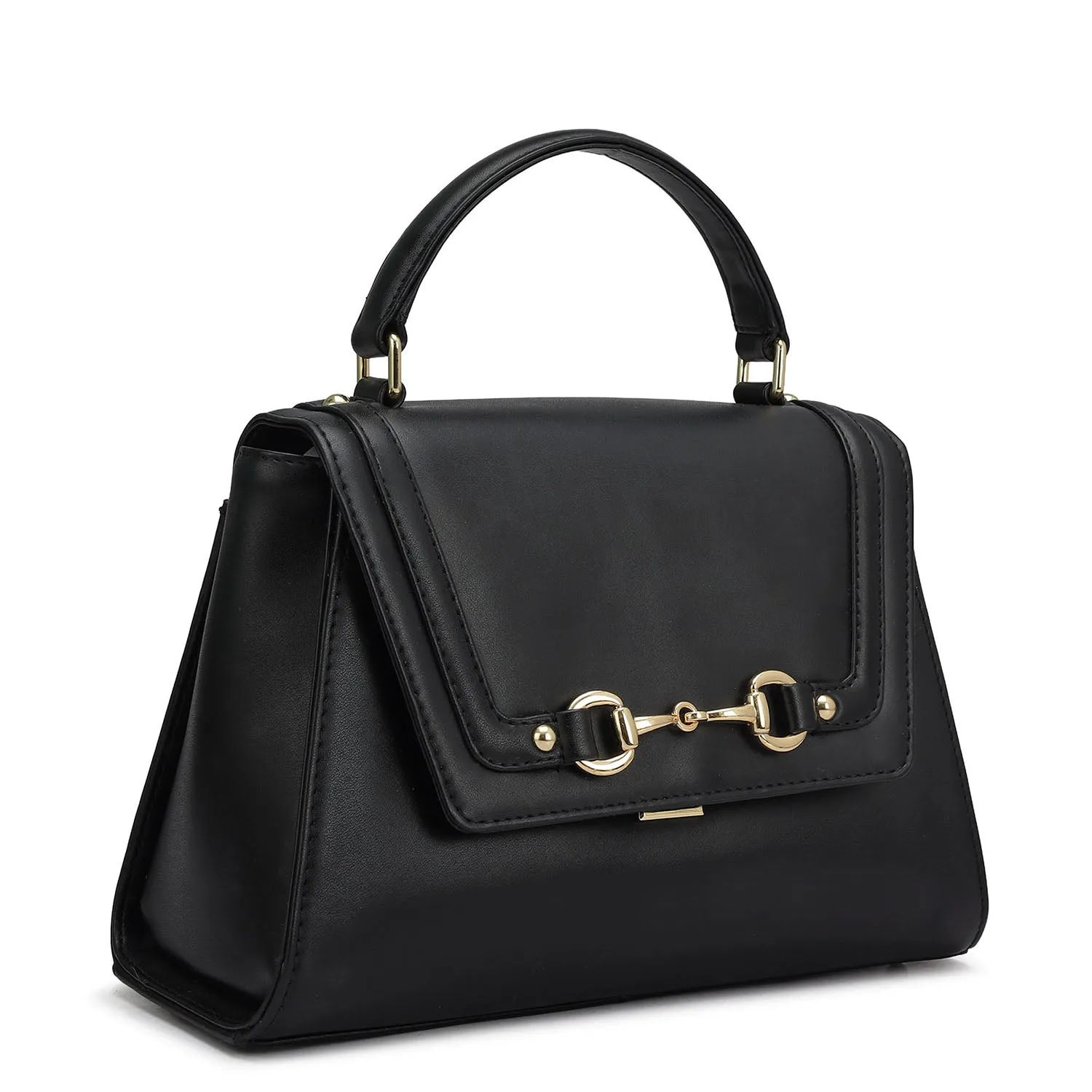 Small Plain Leather Satchel - Black