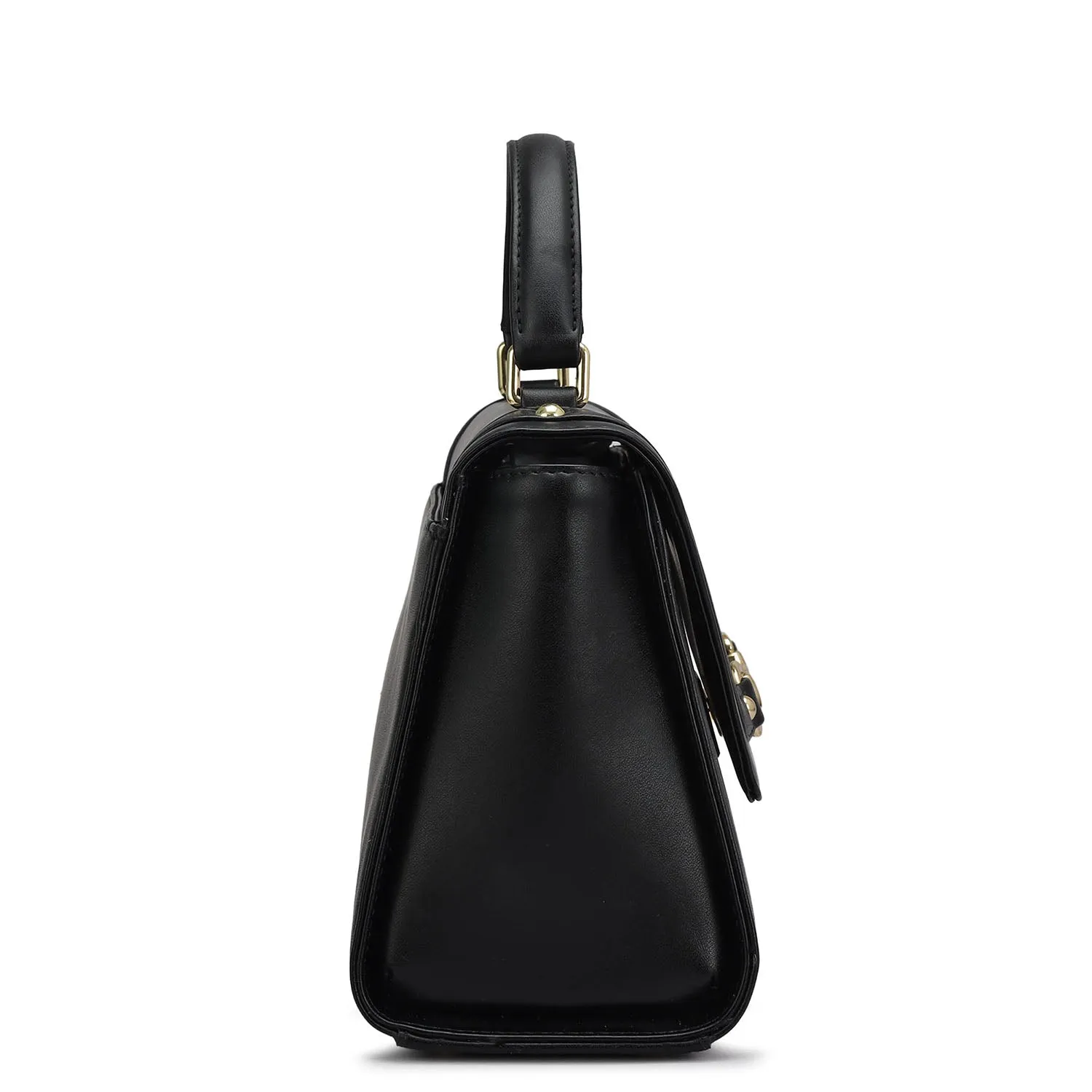 Small Plain Leather Satchel - Black