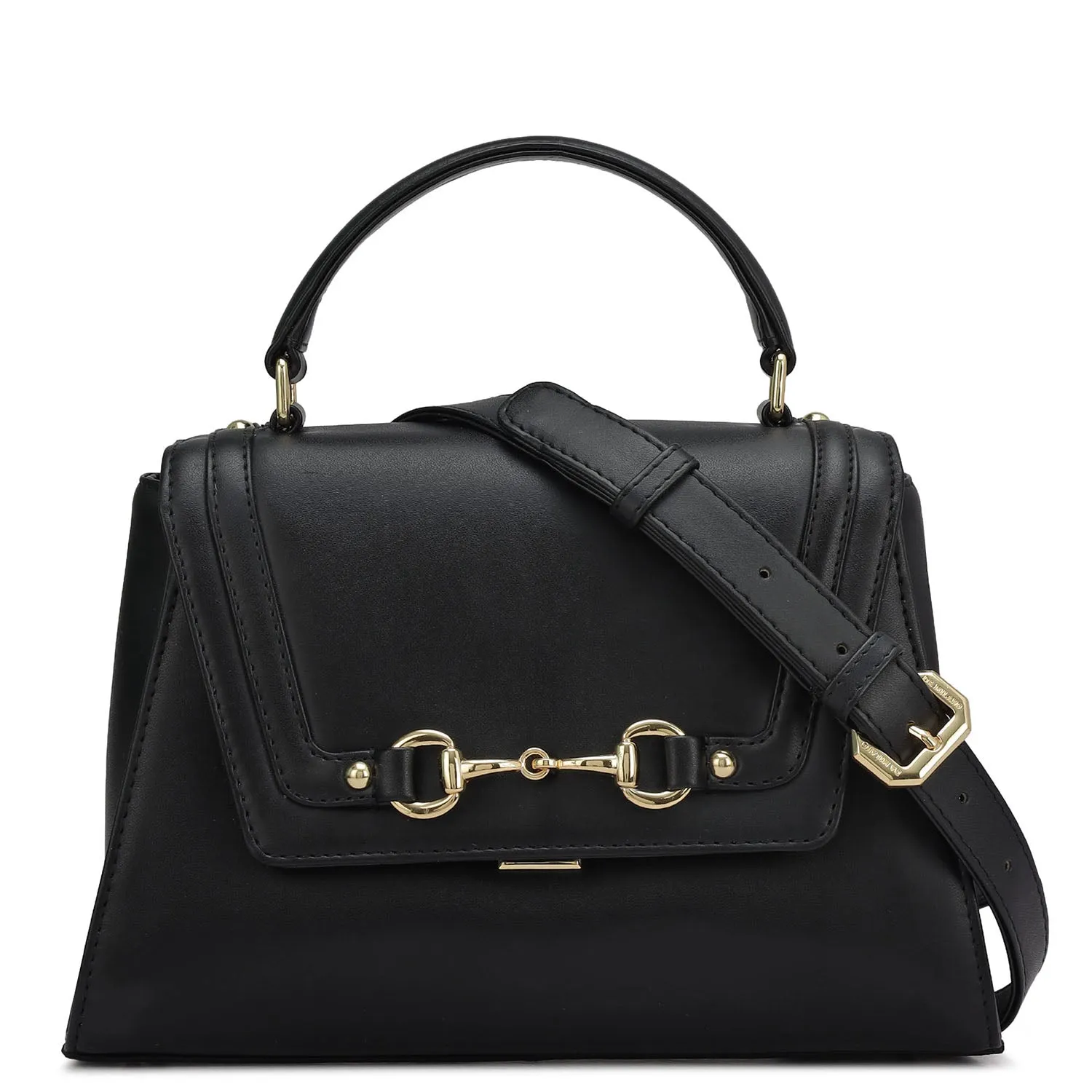 Small Plain Leather Satchel - Black