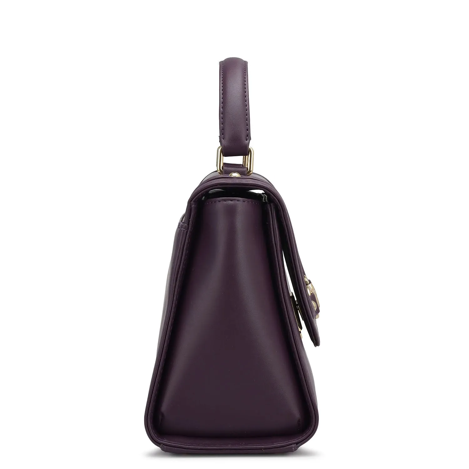 Small Plain Leather Satchel - Grapevine