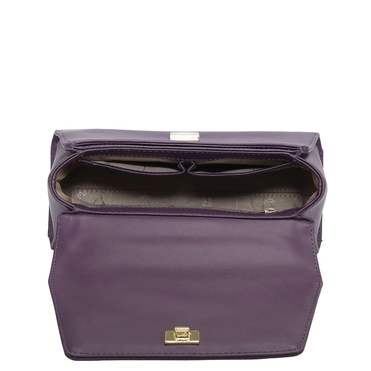 Small Plain Leather Satchel - Grapevine