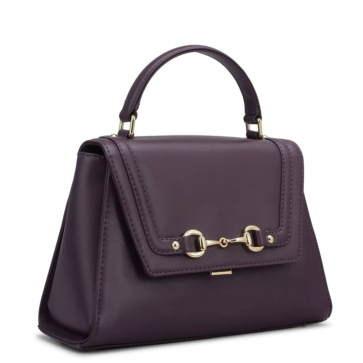 Small Plain Leather Satchel - Grapevine