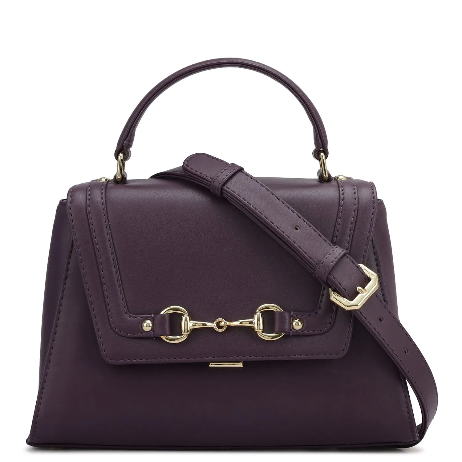 Small Plain Leather Satchel - Grapevine