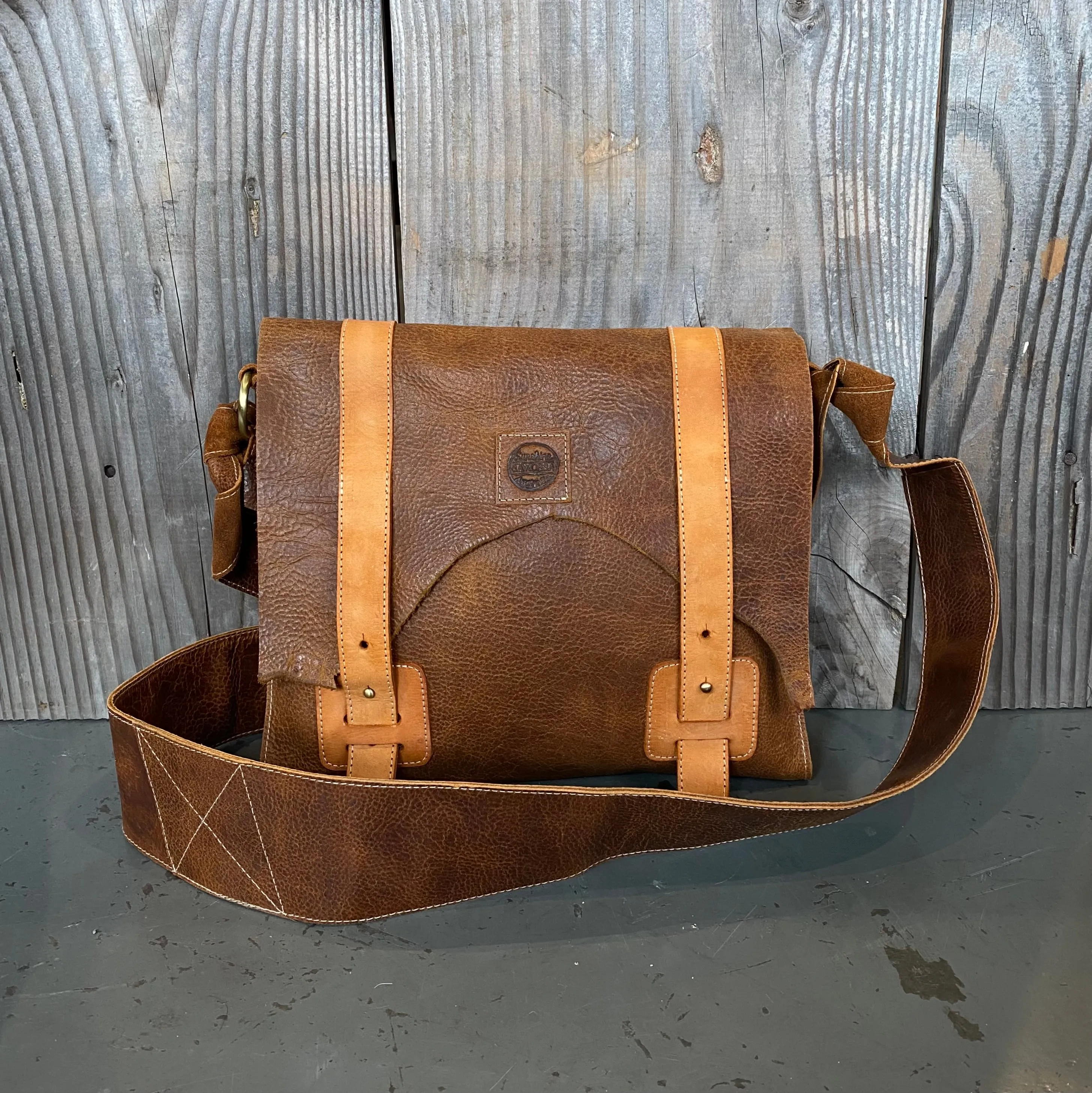 Soft Leather Satchel with Fastener