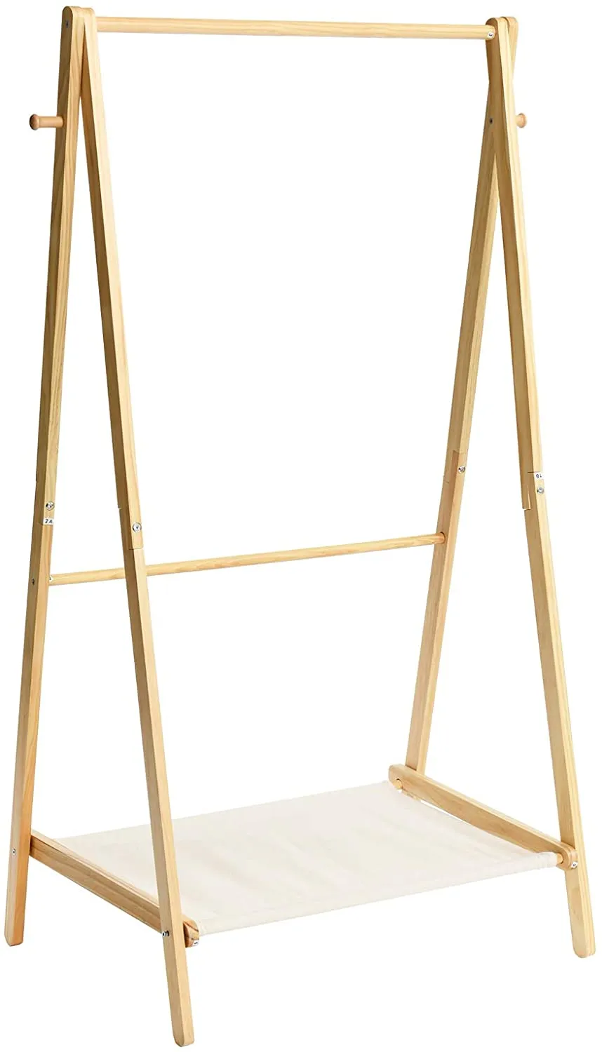 Solid Pine Toddler Friendly Montessori Inspired Dress up Rail | 2 rails and storage shelf | 1.5m high | Natural