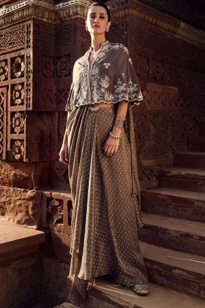 Sona patti multani mini cape and stitched sari set