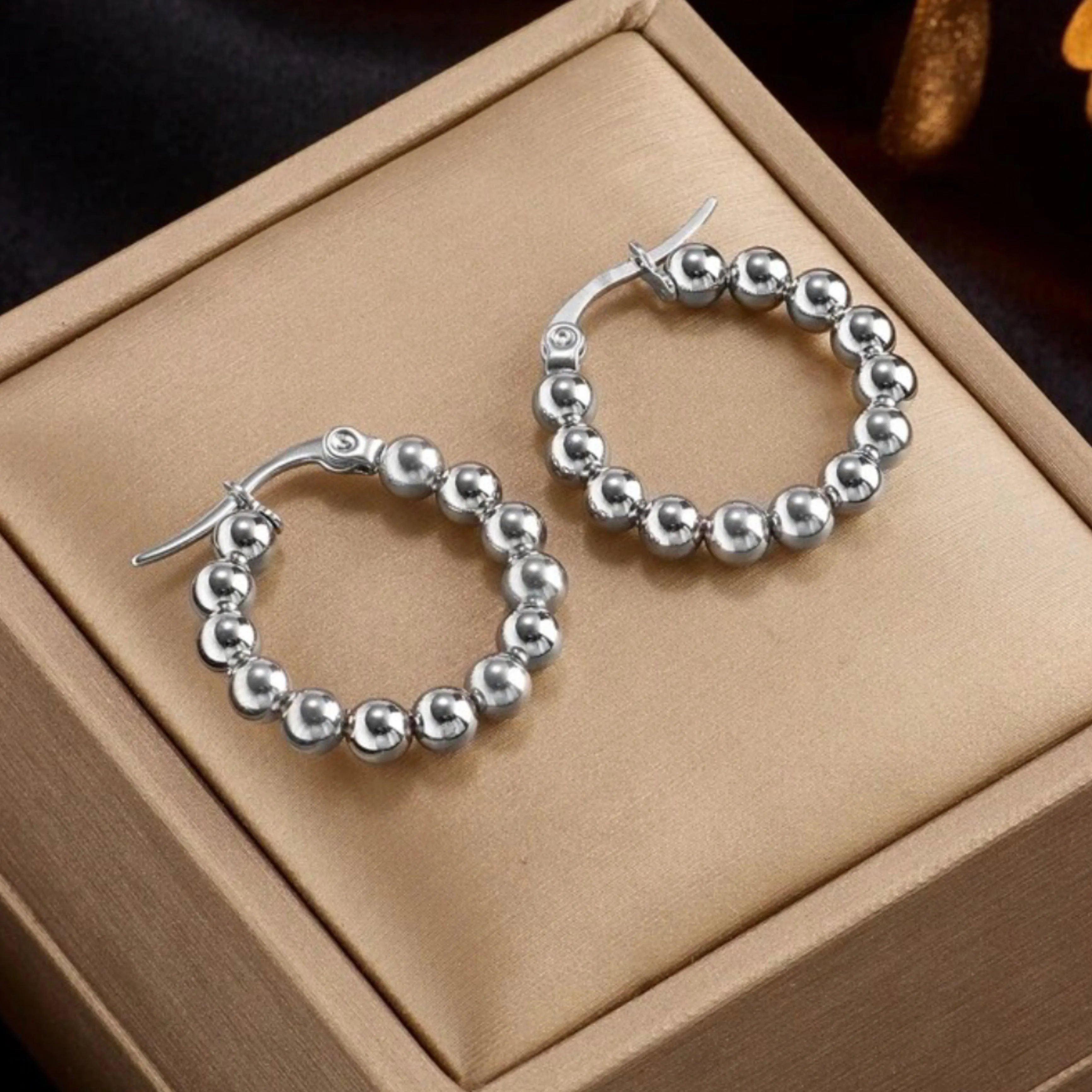 Stainless Steel Beads Hoop Earrings - Gold and Silver