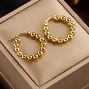 Stainless Steel Beads Hoop Earrings - Gold and Silver