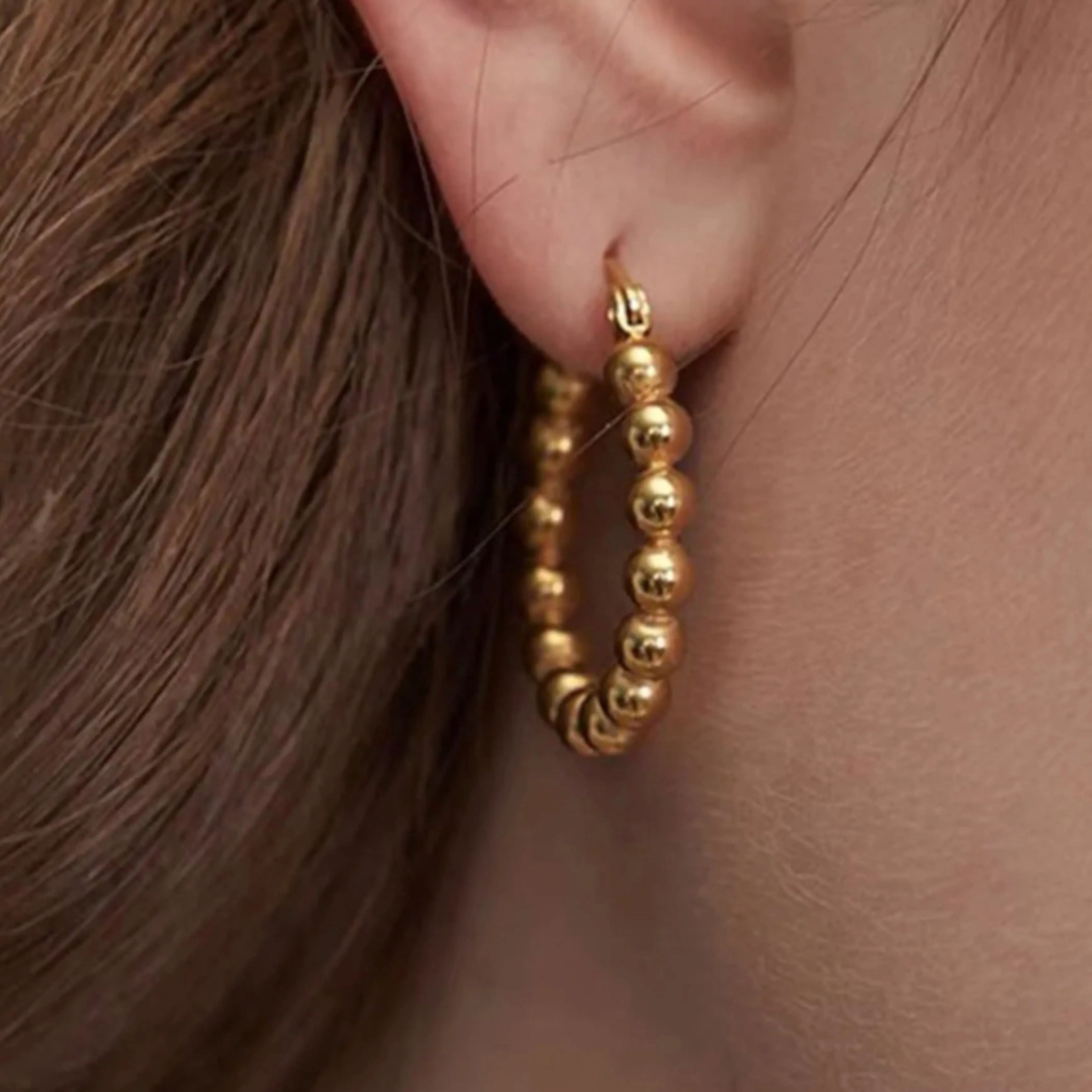 Stainless Steel Beads Hoop Earrings - Gold and Silver