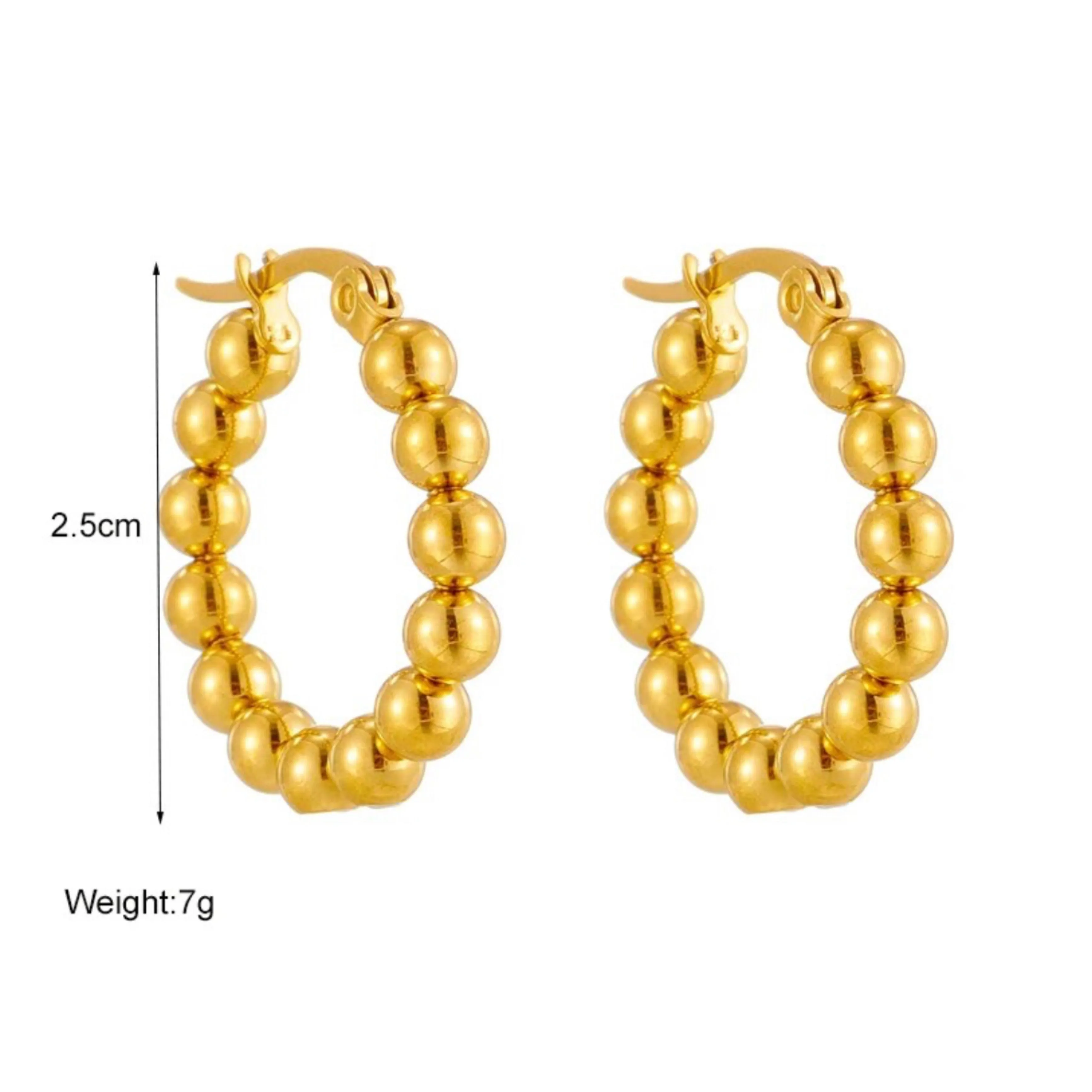 Stainless Steel Beads Hoop Earrings - Gold and Silver