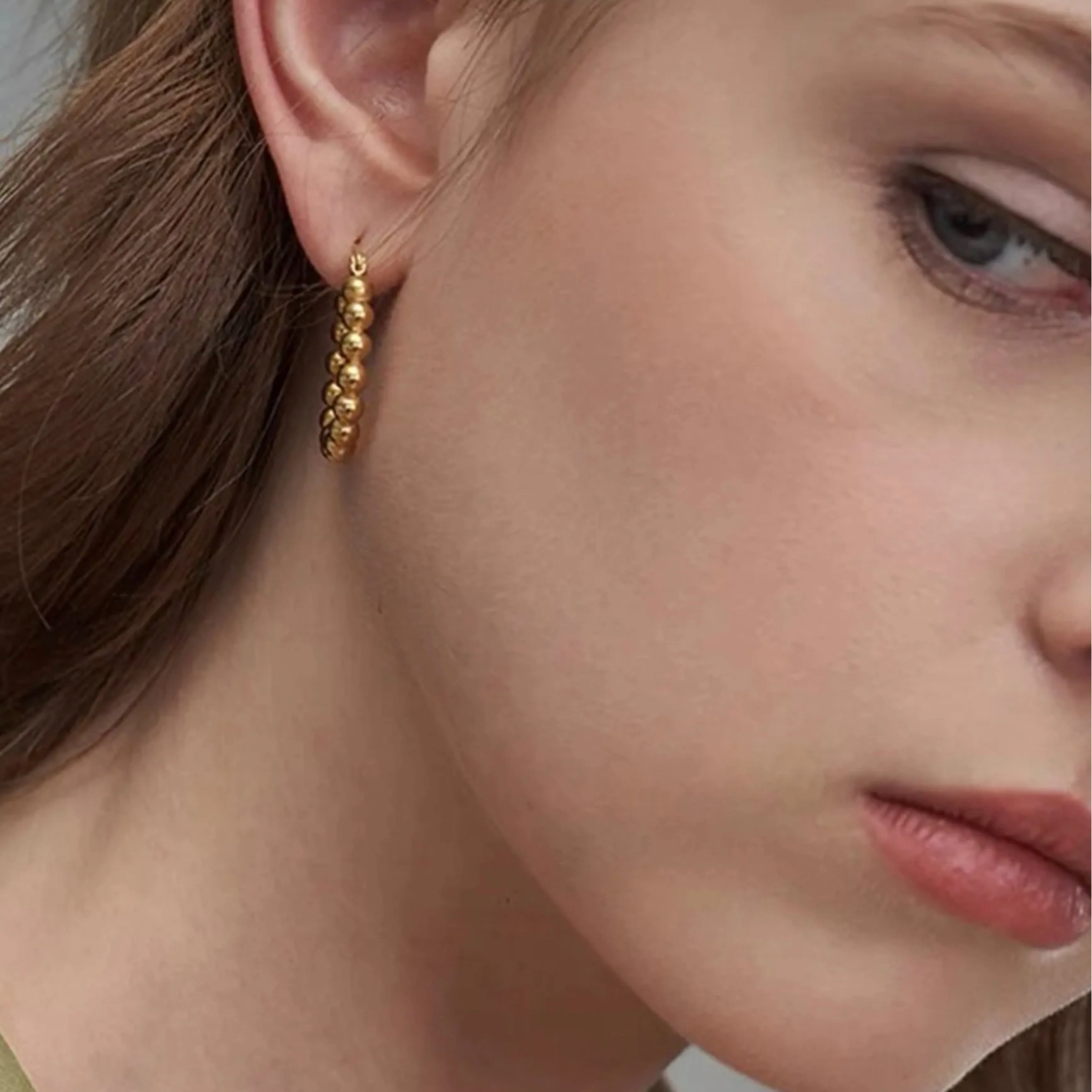 Stainless Steel Beads Hoop Earrings - Gold and Silver