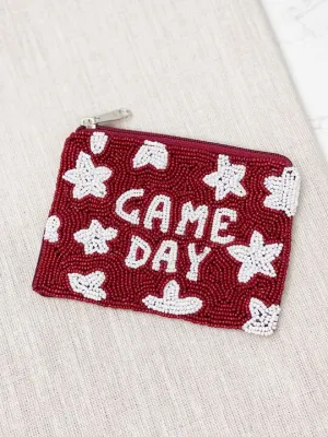 Star 'Game Day' Beaded Zip Pouch - Maroon & White