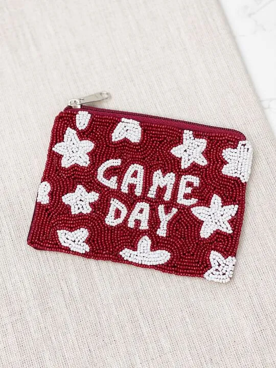Star 'Game Day' Beaded Zip Pouch - Maroon & White