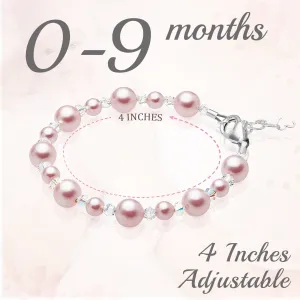 Sterling Silver Bracelet for Girls with Pink Pearls & Clear Crystals