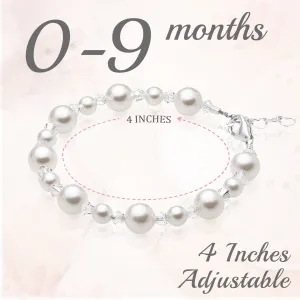 Sterling Silver Bracelet for Girls with White Pearls & Clear Crystals
