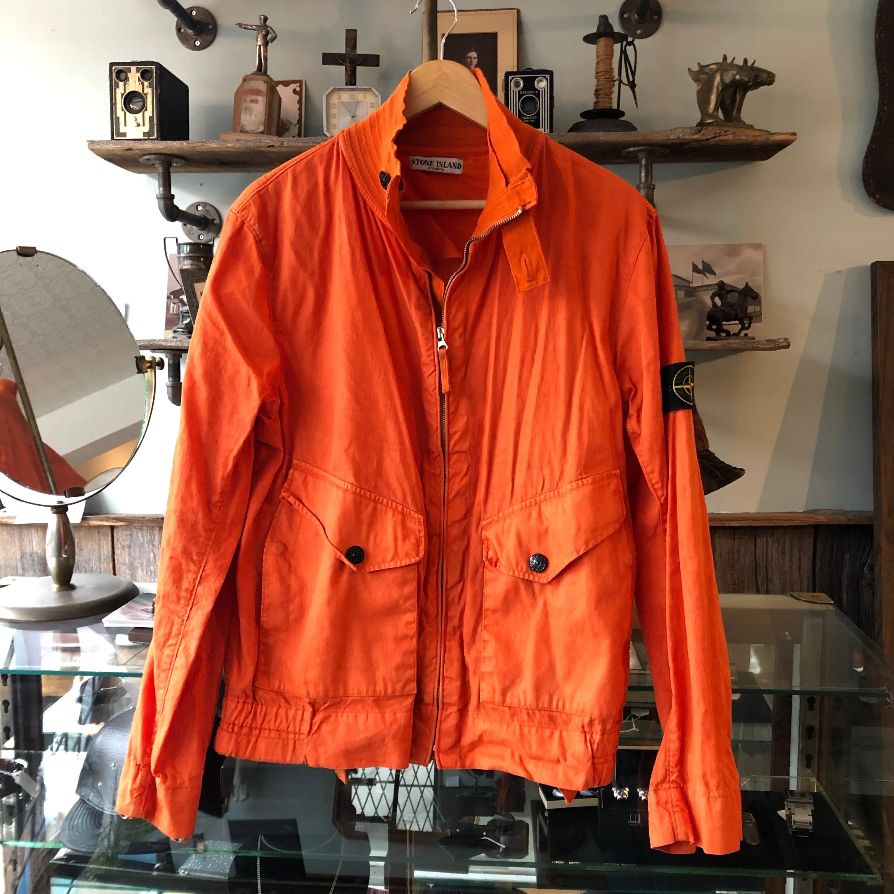Stone Island Orange Canvas Zip Up Jacket - L