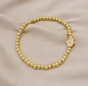 Stretch Beaded CZ Hamsa Bracelet - Gold