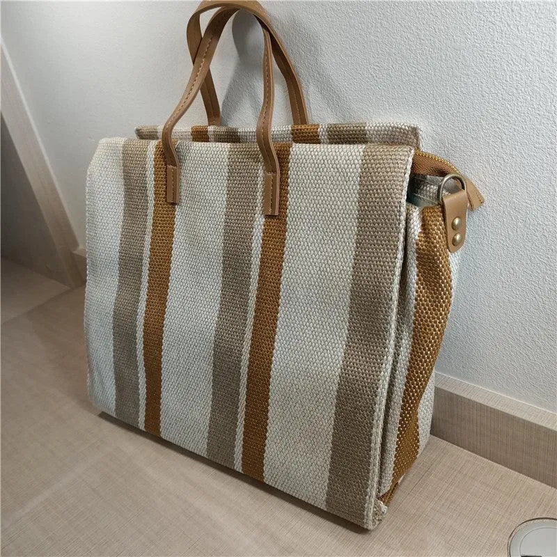 Striped Shoulder Canvas Bag