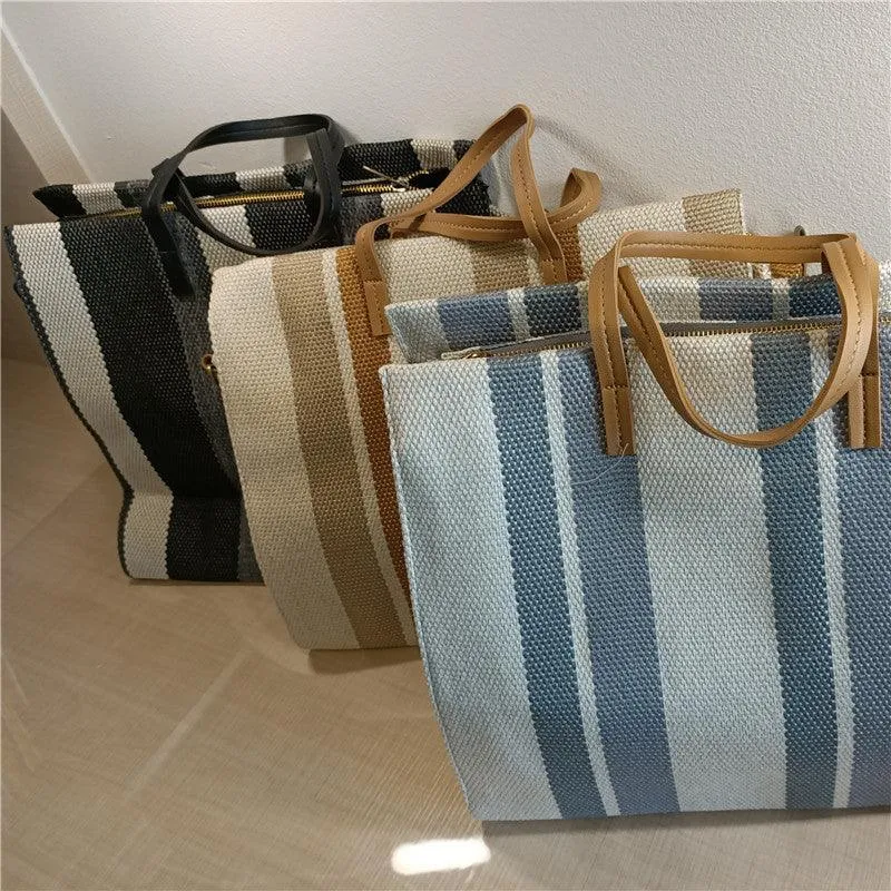 Striped Shoulder Canvas Bag