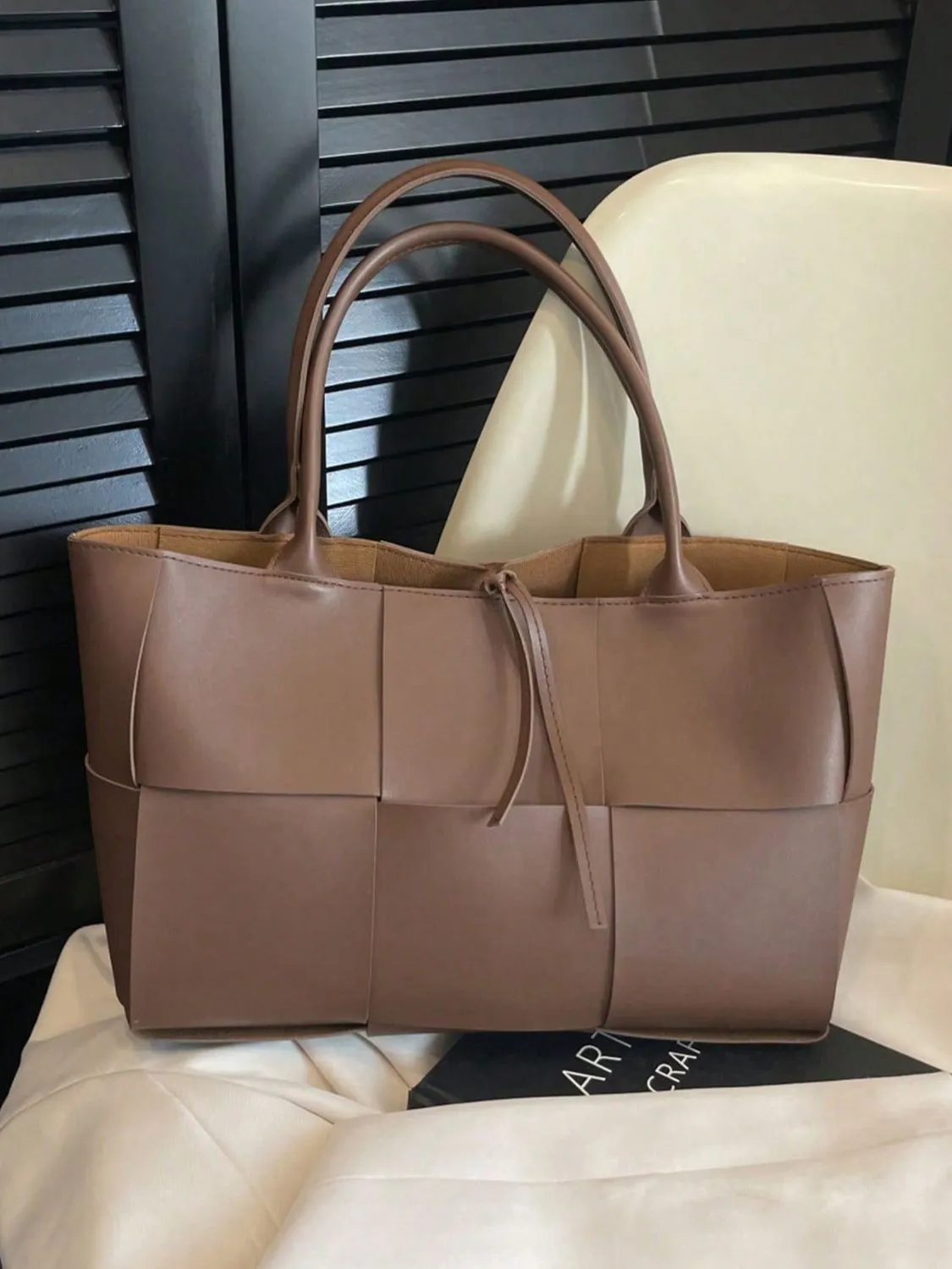 Stylish PU leather woven handbag and Clutch Set
