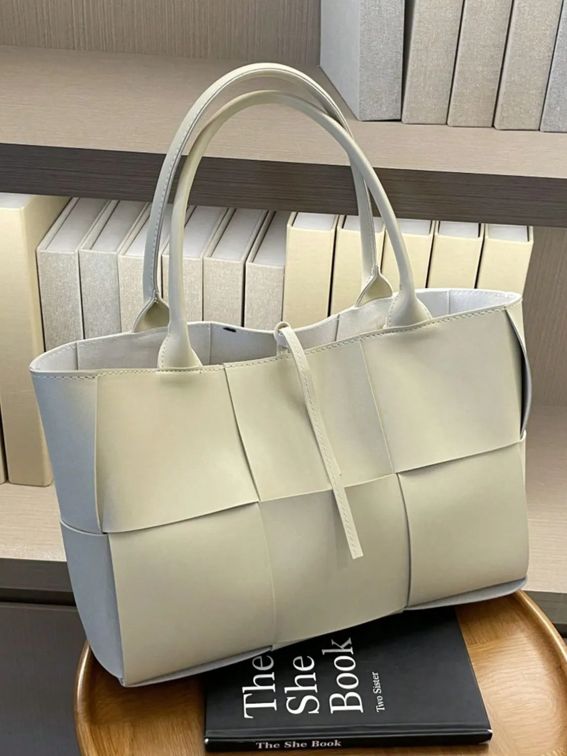 Stylish PU leather woven handbag and Clutch Set
