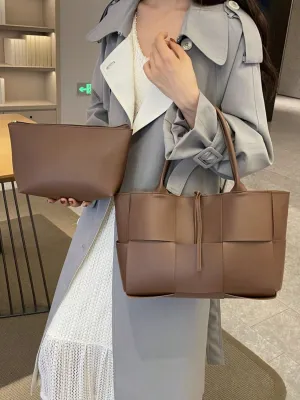 Stylish PU leather woven handbag and Clutch Set