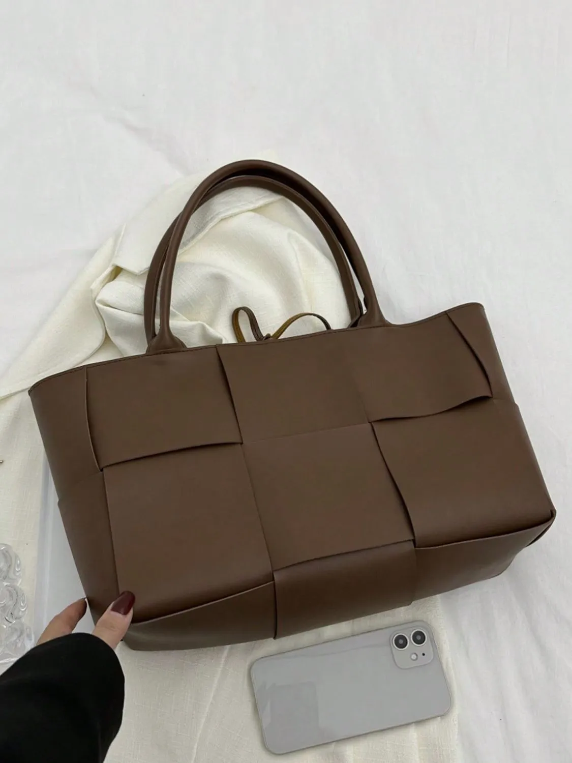 Stylish PU leather woven handbag and Clutch Set