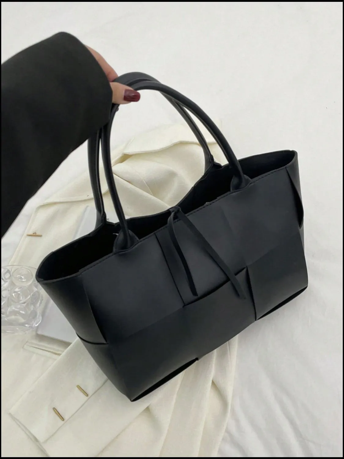 Stylish PU leather woven handbag and Clutch Set