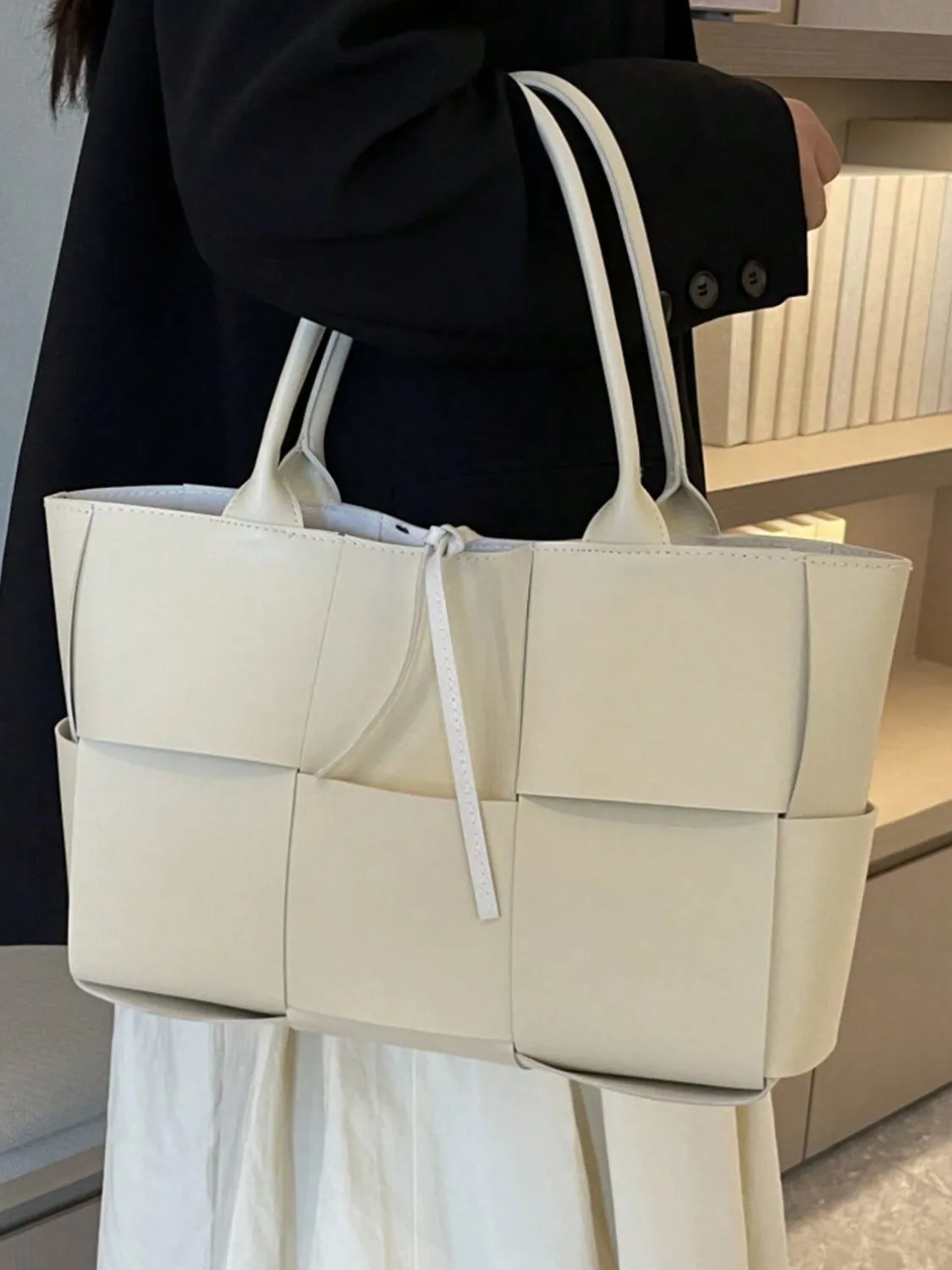 Stylish PU leather woven handbag and Clutch Set