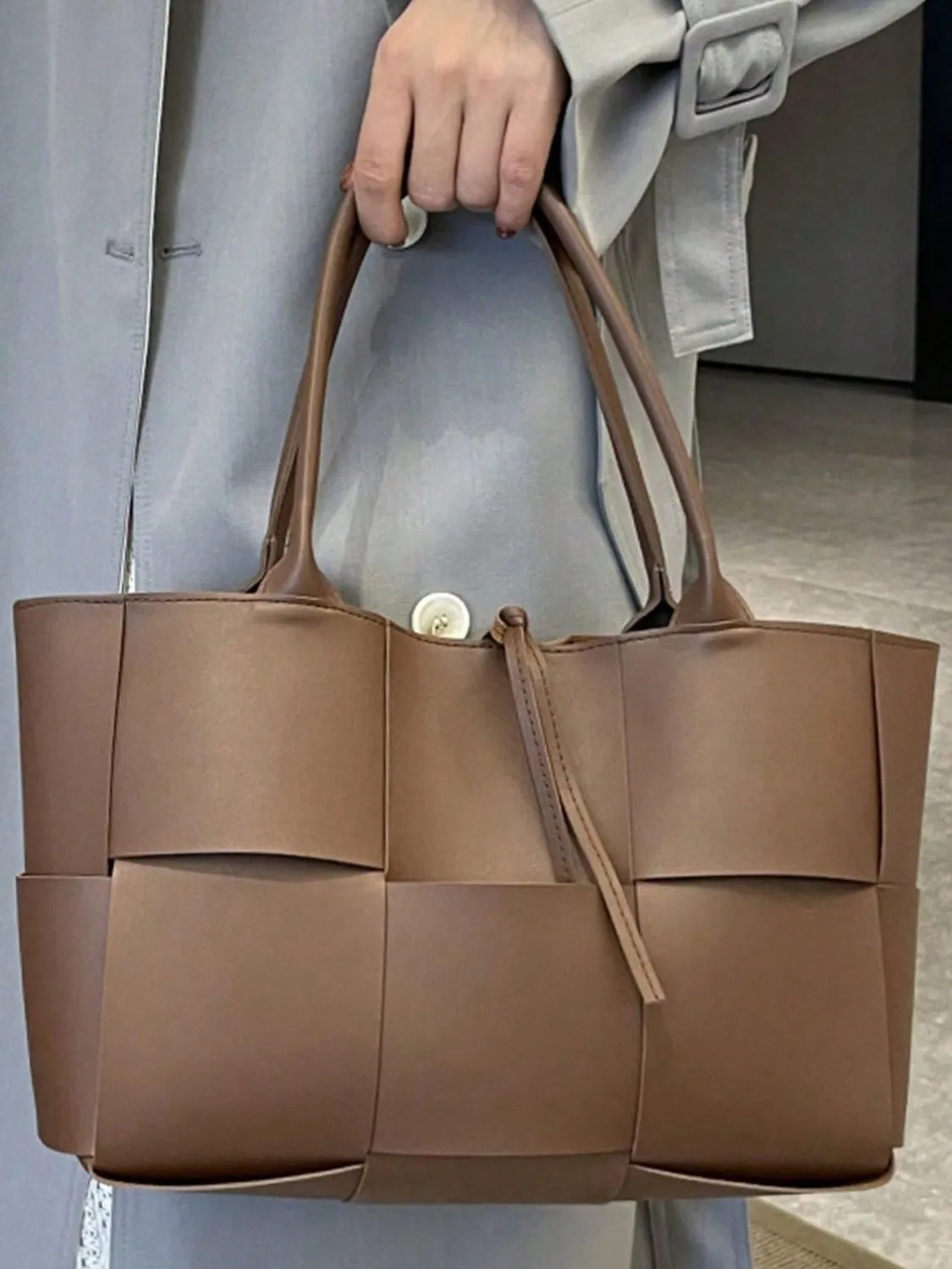 Stylish PU leather woven handbag and Clutch Set