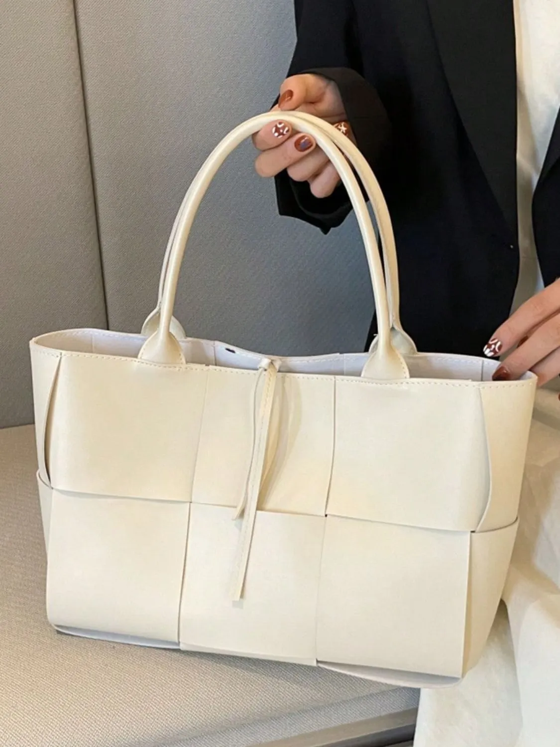 Stylish PU leather woven handbag and Clutch Set