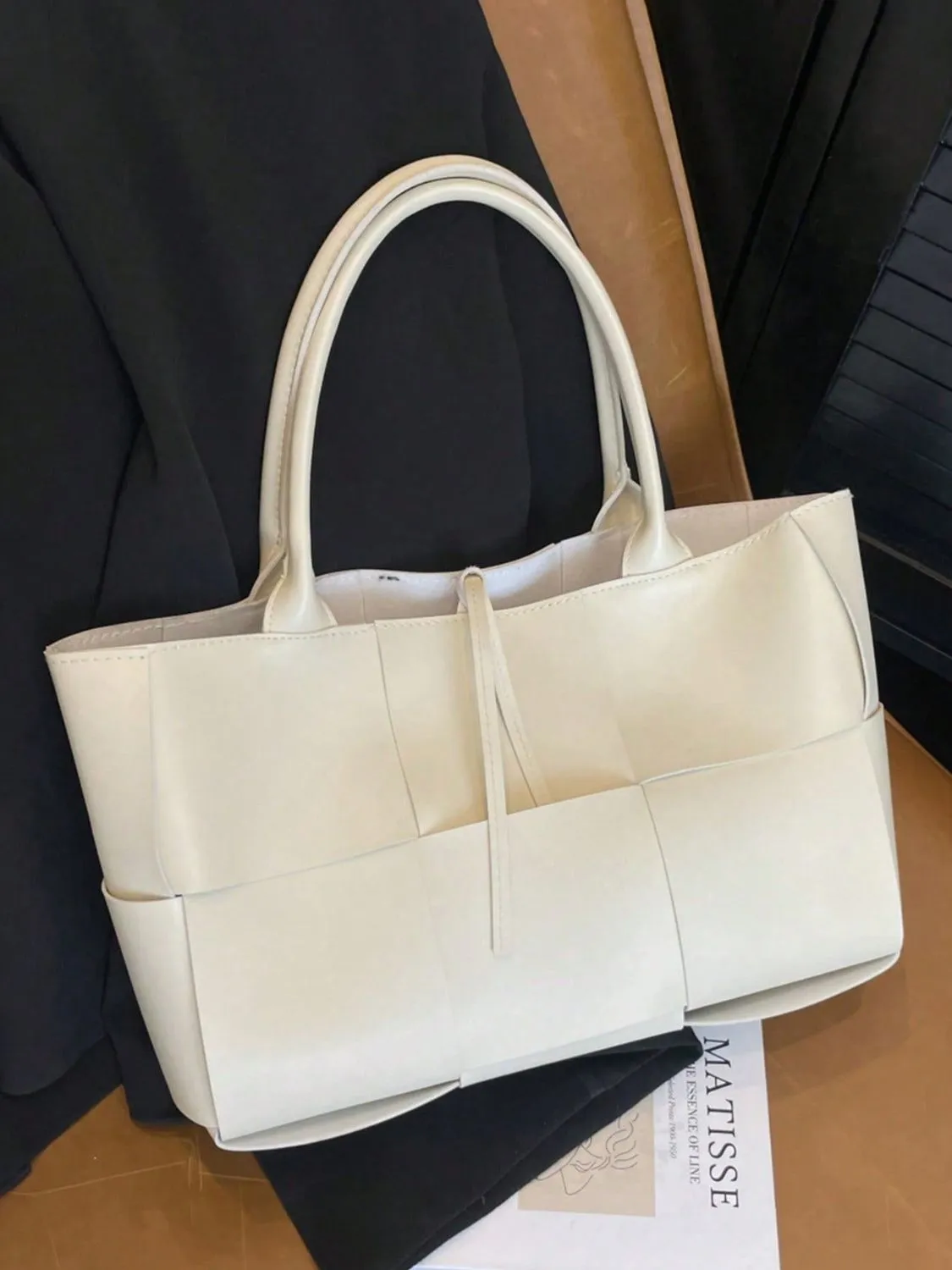Stylish PU leather woven handbag and Clutch Set