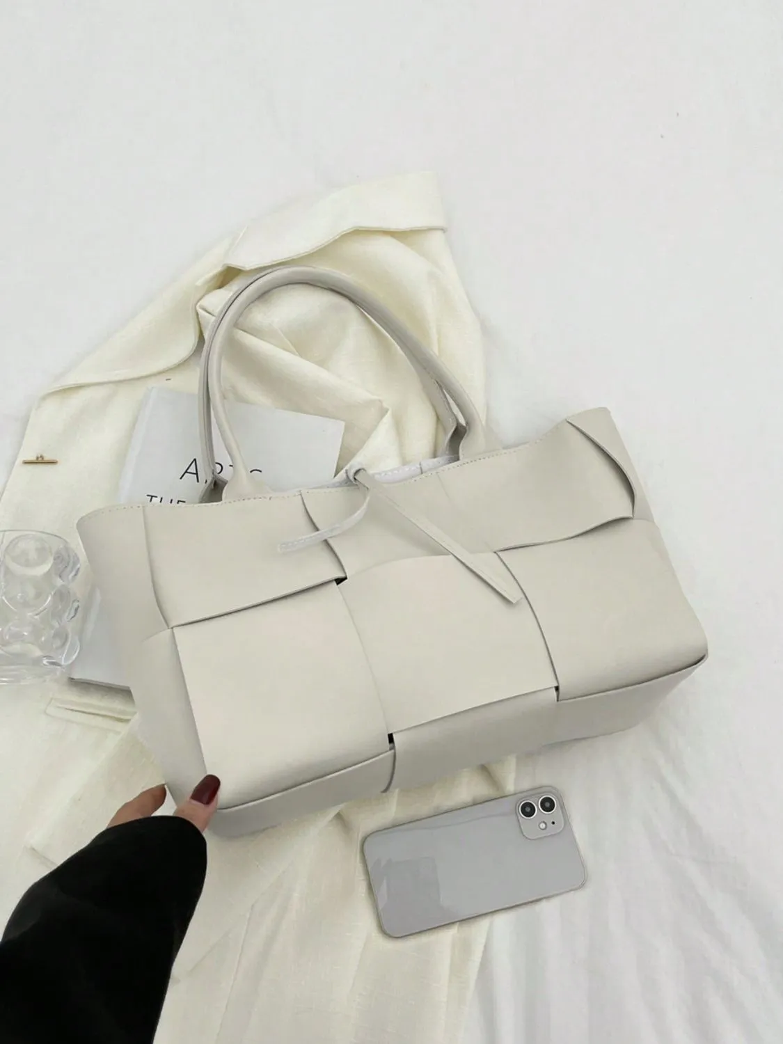 Stylish PU leather woven handbag and Clutch Set