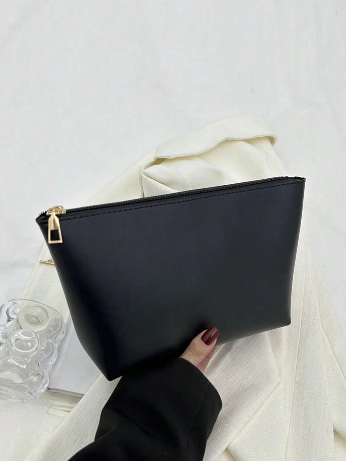 Stylish PU leather woven handbag and Clutch Set
