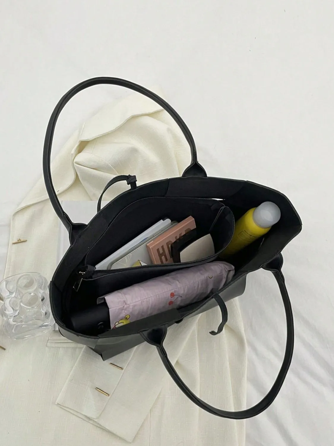 Stylish PU leather woven handbag and Clutch Set