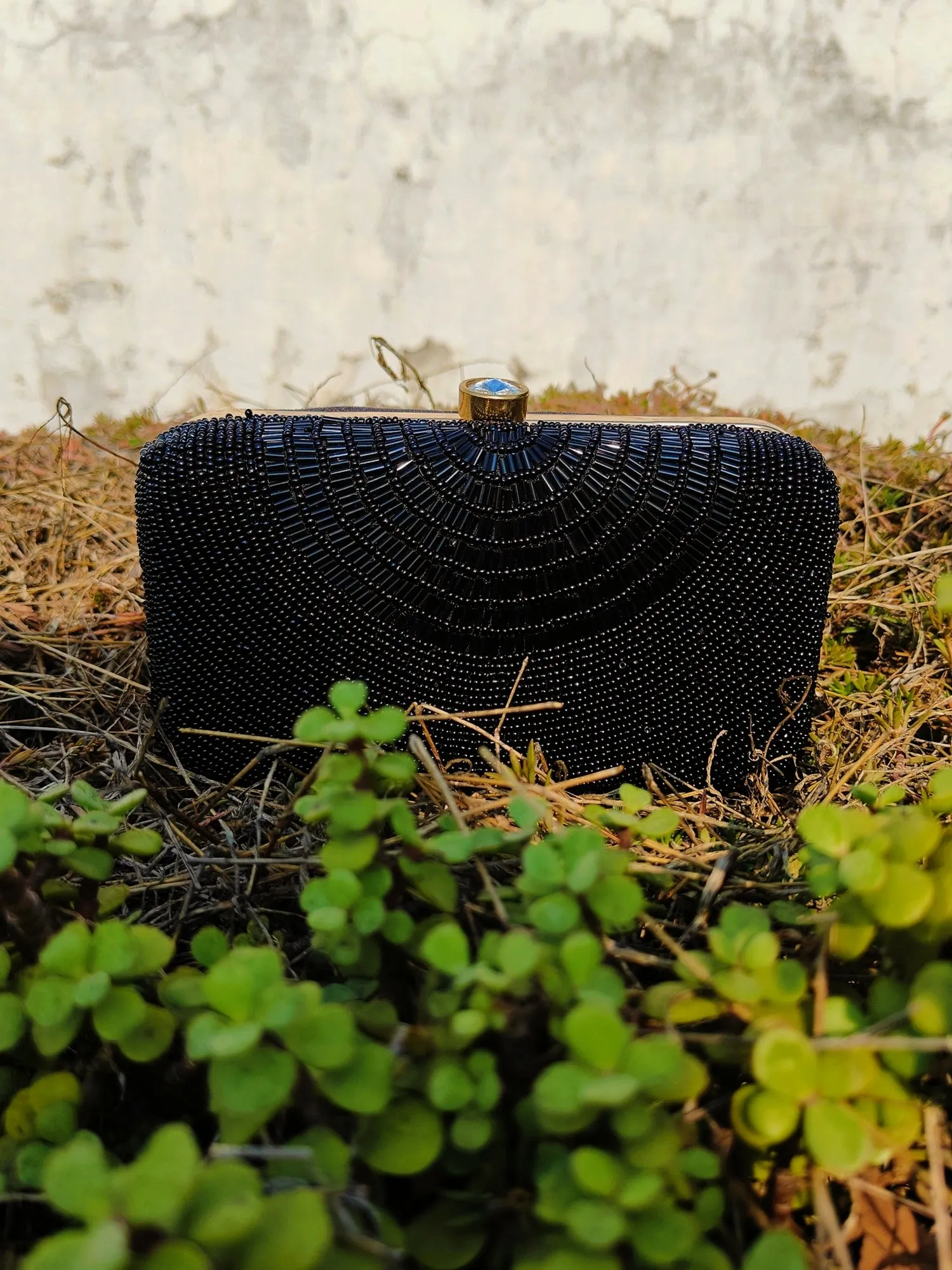 Sunny Leone Black Beaded Cleopatra Clutch