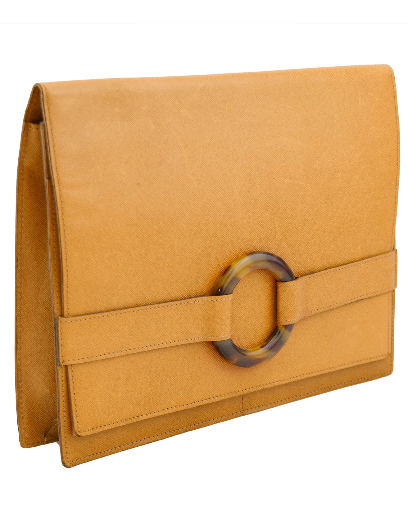 Tan Cross Hatched Leather Envelope Clutch