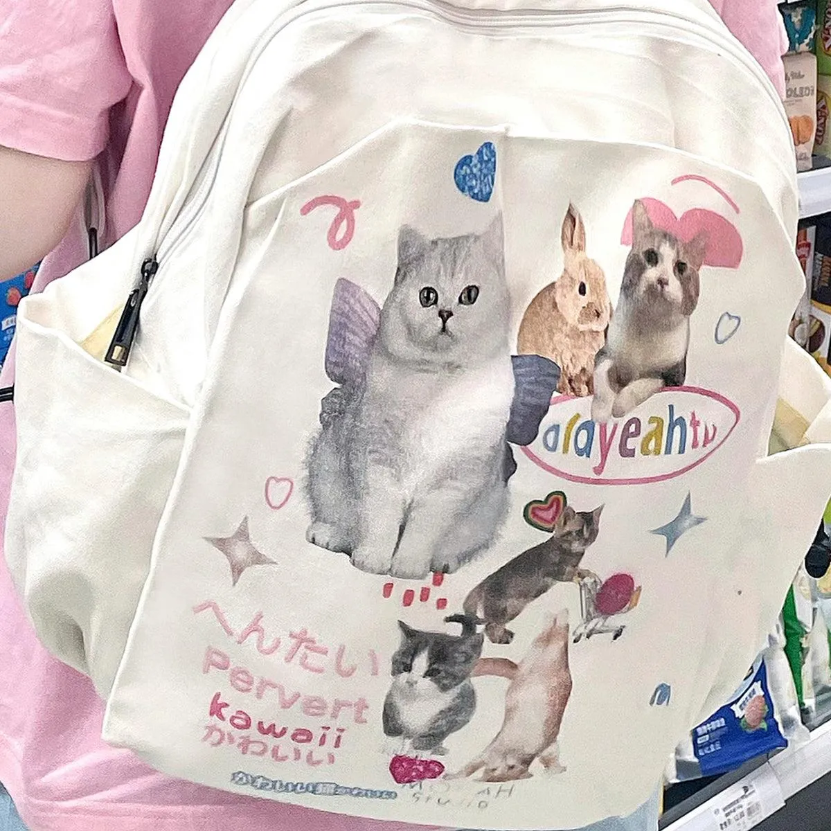 themeisles Kawaii Cats Backpack Weirdcore Aesthetic