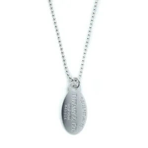 Tiffany & Co Return To Tiffany Dog Tag Oval Sterling Silver Beaded Necklace - 34"