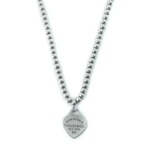 Tiffany & Co Return To Tiffany Sterling Silver Bead Heart Tag Pendant Necklace - 16"