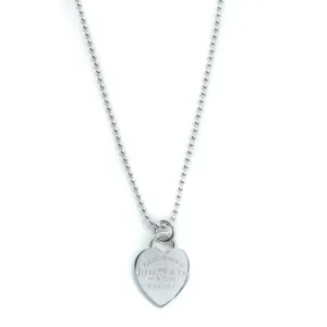 Tiffany & Co Return To Tiffany Sterling Silver Bead Large Heart Tag Pendant Necklace -34"