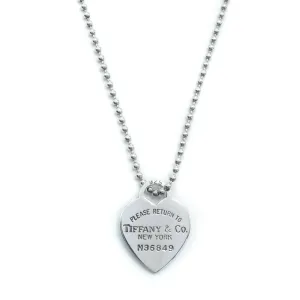 Tiffany & Co Return To Tiffany Sterling Silver Large Heart Tag Pendant Beaded Chain Necklace - 34"