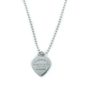 Tiffany & Co Return To Tiffany Sterling Silver Large Heart Tag Pendant Beaded Chain Necklace - 34"