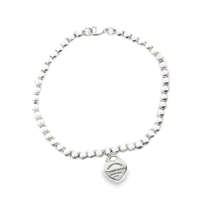 Tiffany & Co Return To Tiffany Sterling Silver Mini Heart Tag Beaded Bracelet - 18cm