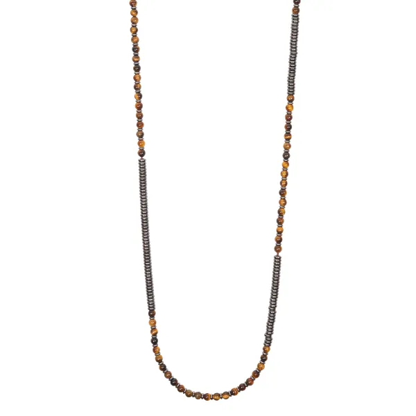Tiger´s Eye Stone Beaded Necklace with Black PVD beads