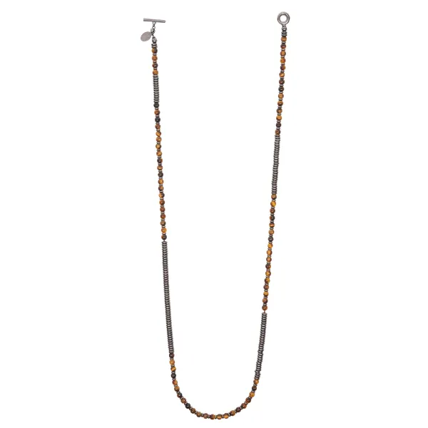 Tiger´s Eye Stone Beaded Necklace with Black PVD beads