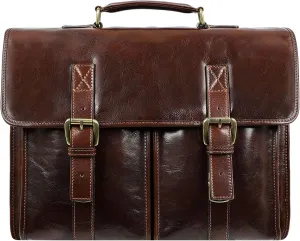 Time Resistance Leather Briefcase for Men Handcrafted in Italy Full Grain Messenger Bag