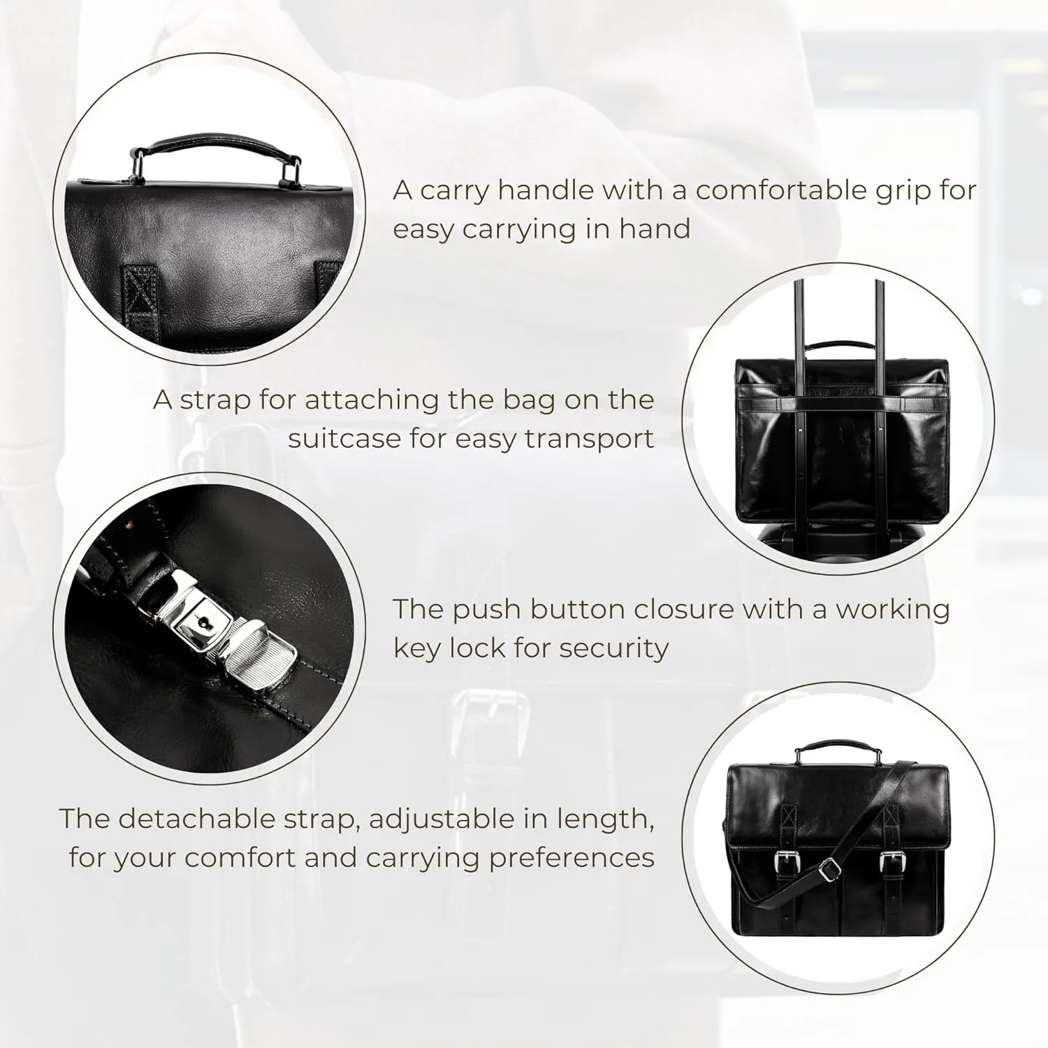 Time Resistance Leather Briefcase for Men Handcrafted in Italy Full Grain Messenger Bag