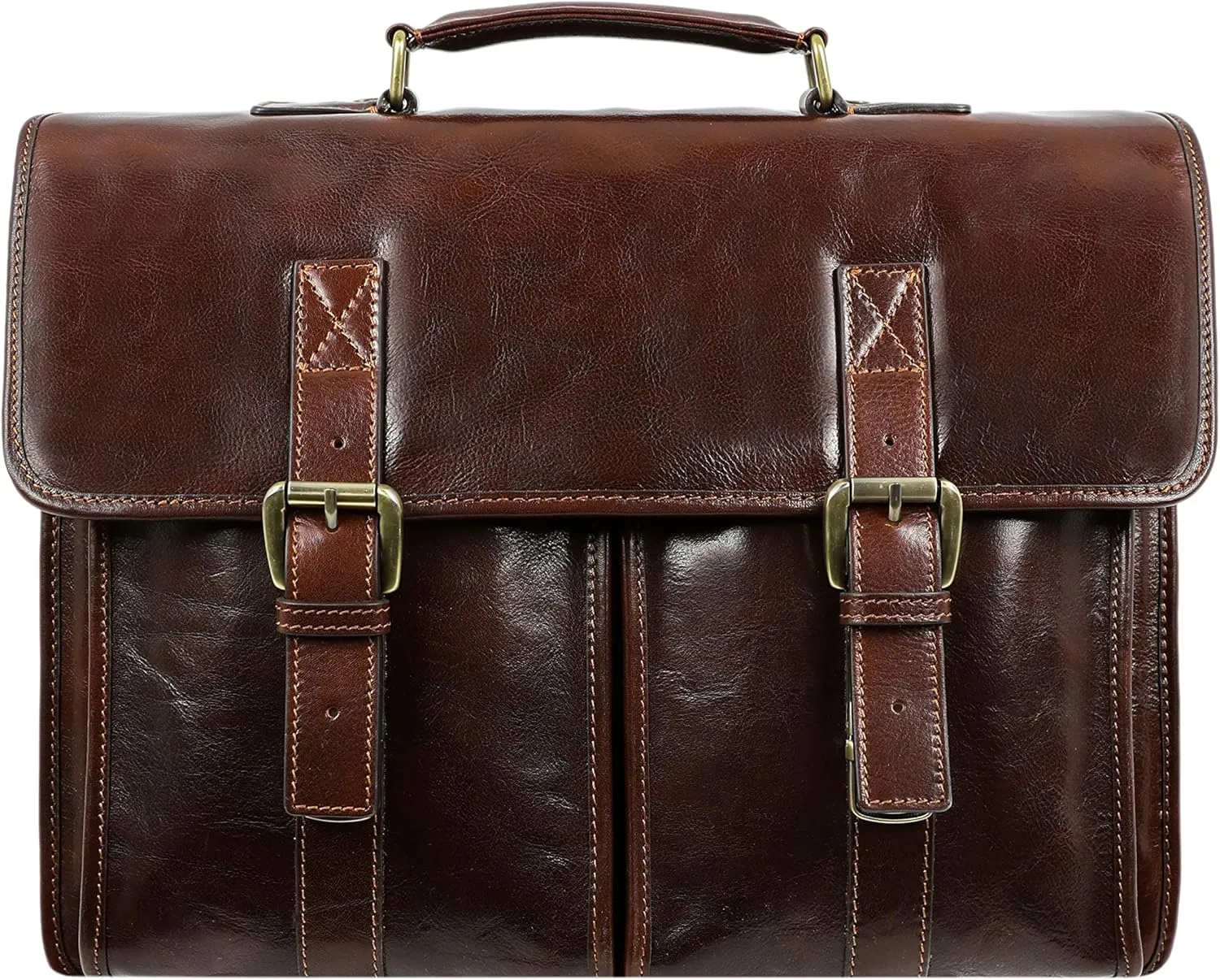 Time Resistance Leather Briefcase for Men Handcrafted in Italy Full Grain Messenger Bag